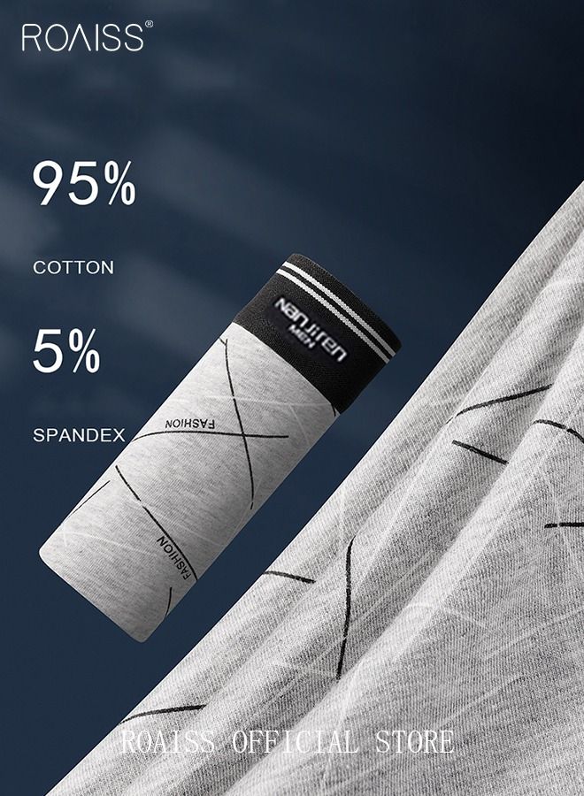 Set of 4 Men's 95% Cotton Boxer Shorts Breathable Soft Underwear Summer High Stretch Seamless Underwear