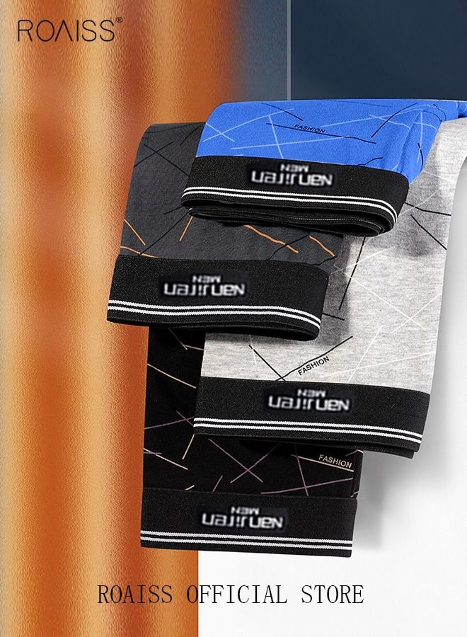 Set of 4 Men's 95% Cotton Boxer Shorts Breathable Soft Underwear Summer High Stretch Seamless Underwear