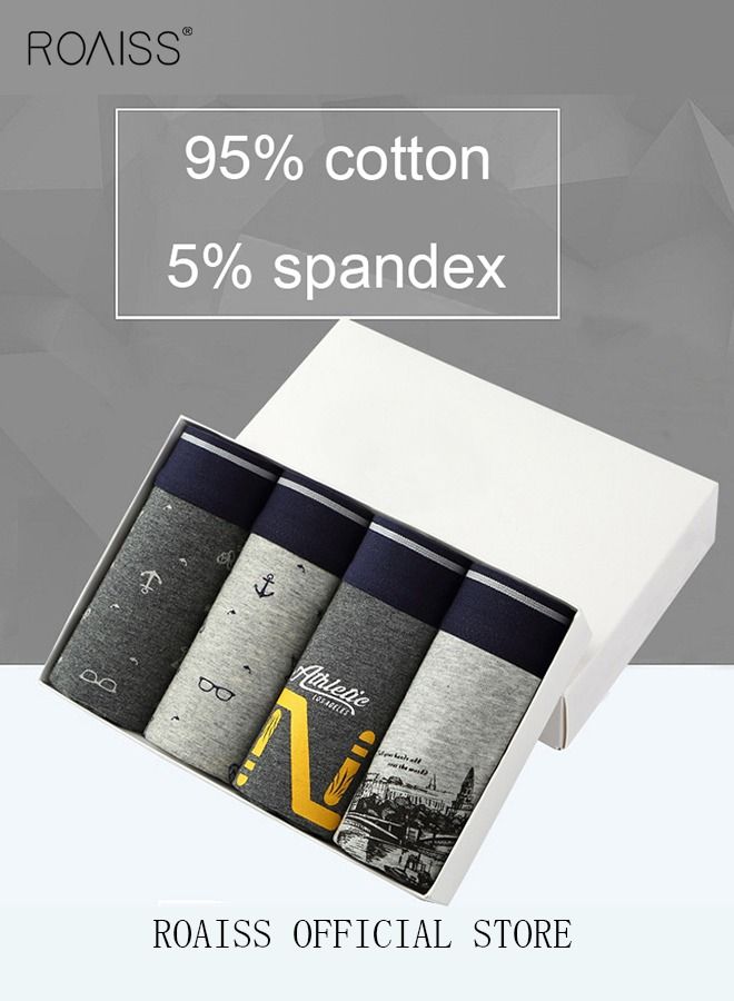4 Pack Set Men's  95% Cotton Boxer Shorts Breathable Soft Underwear Summer High Stretch Seamless Underwear