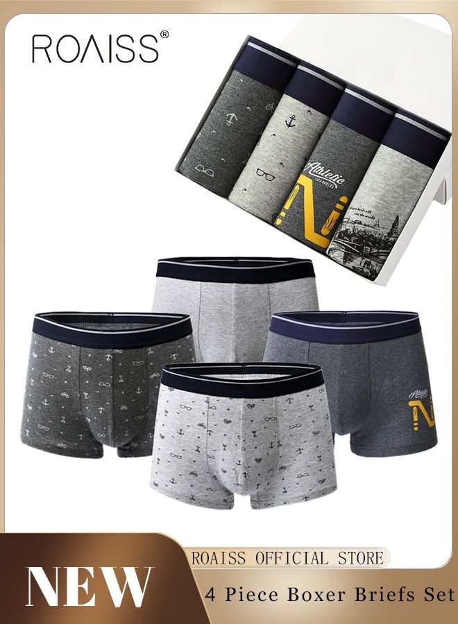 4 Pack Set Men's  95% Cotton Boxer Shorts Breathable Soft Underwear Summer High Stretch Seamless Underwear