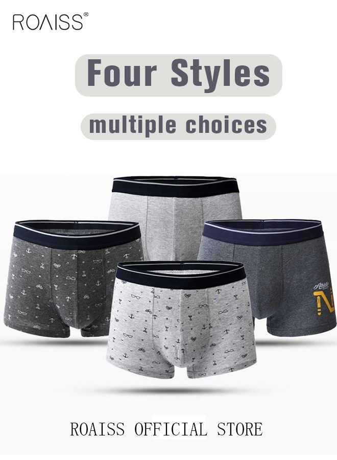 4 Pack Set Men's  95% Cotton Boxer Shorts Breathable Soft Underwear Summer High Stretch Seamless Underwear