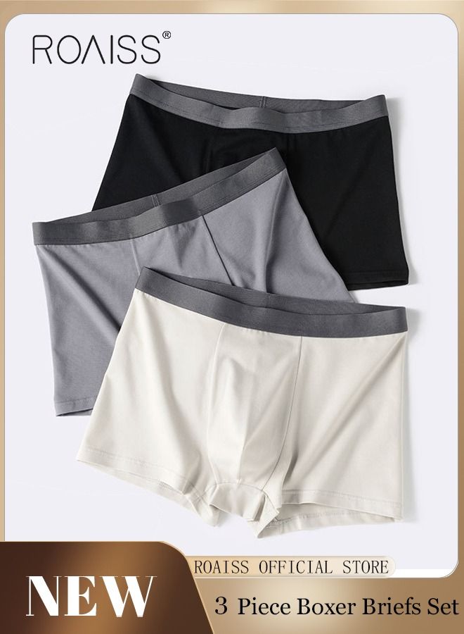 Set of 3 Men's Boys Cotton Boxer Briefs Breathable Soft Underwear Summer Stretch Large Size Plus Fat Men's Boxer Briefs