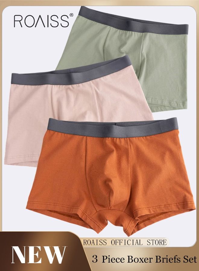 Set of 3 Men's Boys Cotton Boxer Briefs Breathable Soft Underwear Summer Stretch Large Size Plus Fat Men's Boxer Briefs