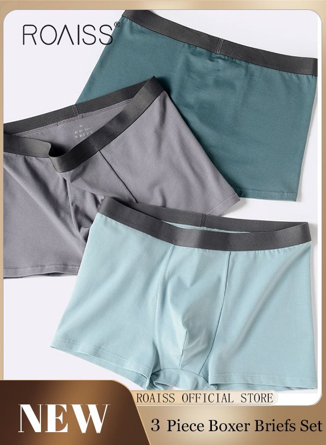 Set of 3 Men's Boys Cotton Boxer Briefs Breathable Soft Underwear Summer Stretch Large Size Plus Fat Men's Boxer Briefs