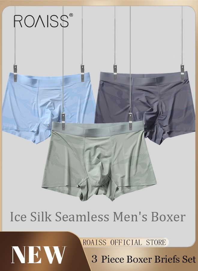 Set of 3 Men's Boys Ice Silk Boxer Briefs Boxer Briefs Breathable Soft Underwear Summer Stretch Plus Size Teen Classic Briefs
