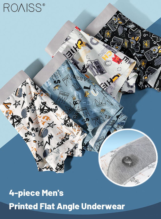 4-Piece Men's Printed Underwear Thin Ice Silk Smooth Texture Honeycomb Structure Inner Crotch Elastic Underwear