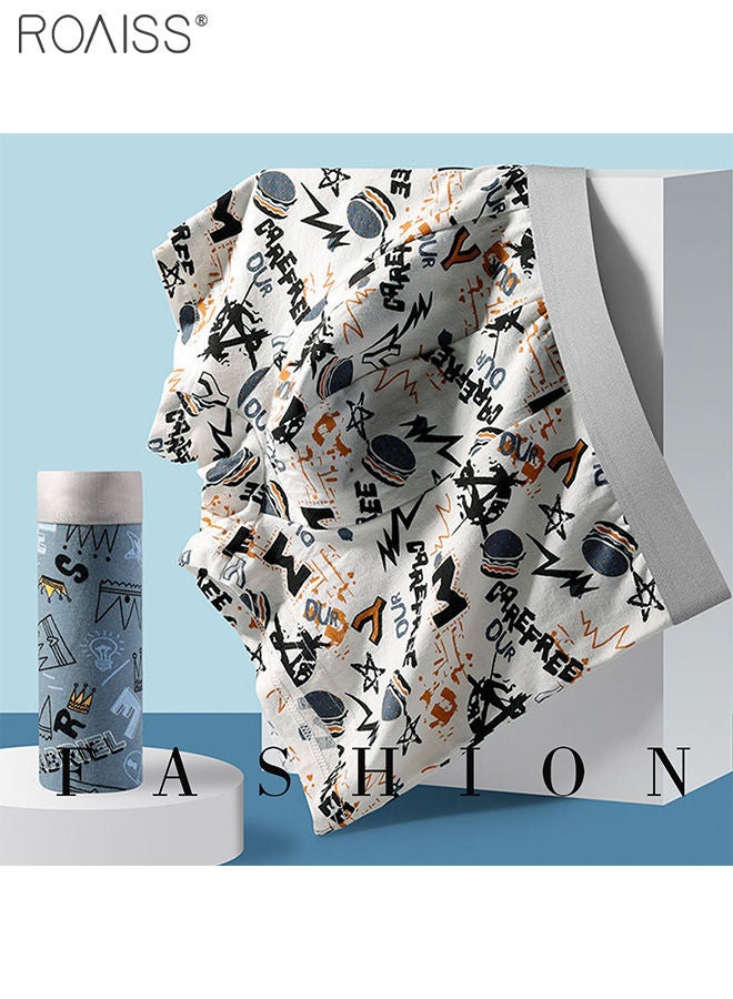 4-Piece Men's Printed Underwear Thin Ice Silk Smooth Texture Honeycomb Structure Inner Crotch Elastic Underwear