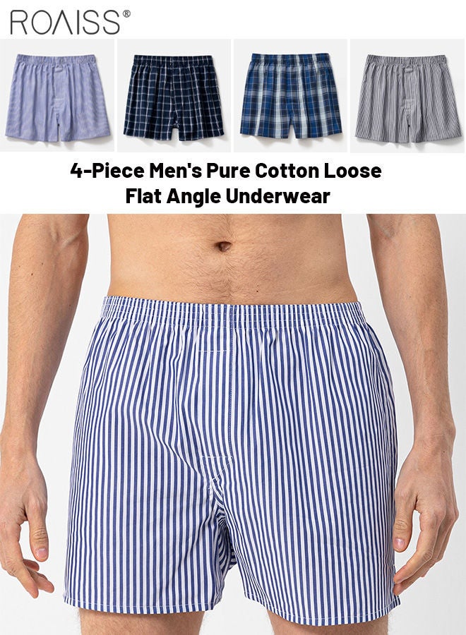 4-Piece Men'S Loose Underwear Pure Cotton Plaid Home Shorts Unconstrained And Comfortable Underwear