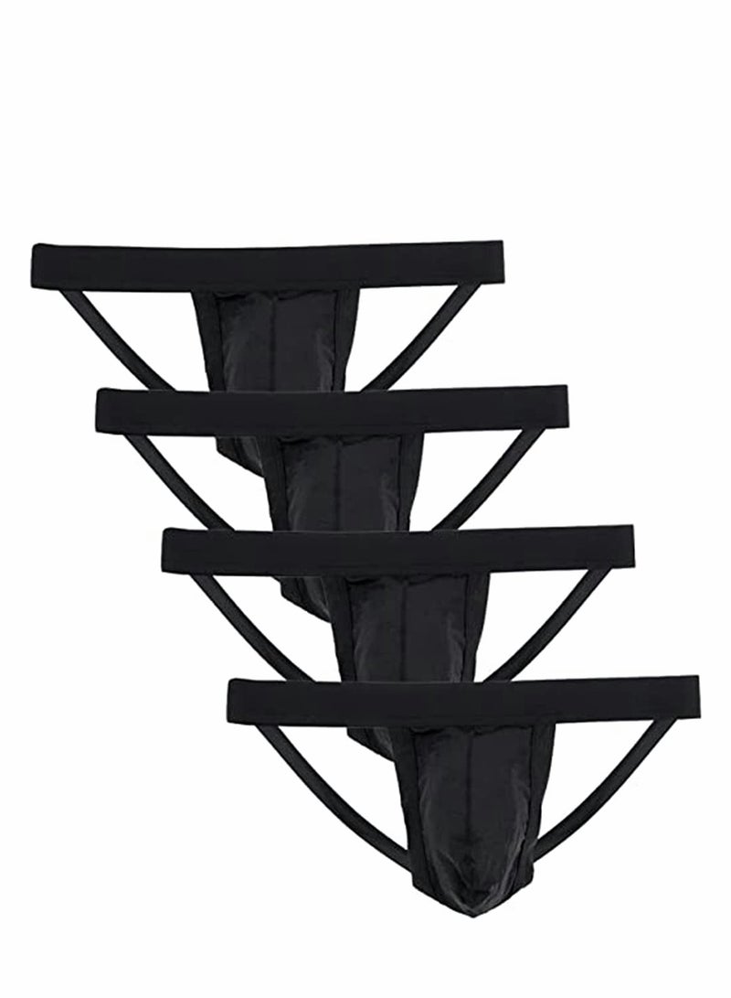 4-Pack Men's Athletic Supporter Briefs Performance Jockstrap Underwear Men's Athlelic Underwear Sports Briefs Stretch Multipack Performance, Black L