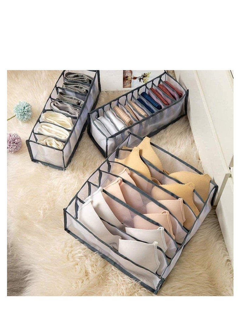 Underwear Storage Organizer, 3Pcs Underwear Drawer Organiser Foldable Storage Box Compartment, Multi-Grid Cabinet Organizers Divider Box for Organizing Bras, Socks,Ties, Belts