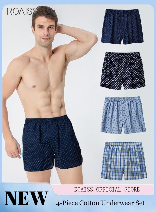4-Piece Men's Loose Underwear Pure Cotton Plaid Home Shorts Unconstrained And Comfortable Underwear