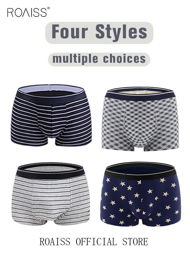 4 Pack Set Men's 95% Cotton Boxer Shorts Breathable Soft Underwear Summer High Stretch Seamless Underwear