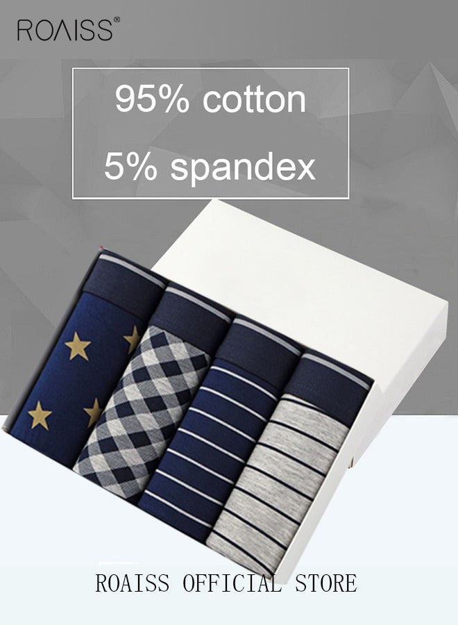 4 Pack Set Men's 95% Cotton Boxer Shorts Breathable Soft Underwear Summer High Stretch Seamless Underwear