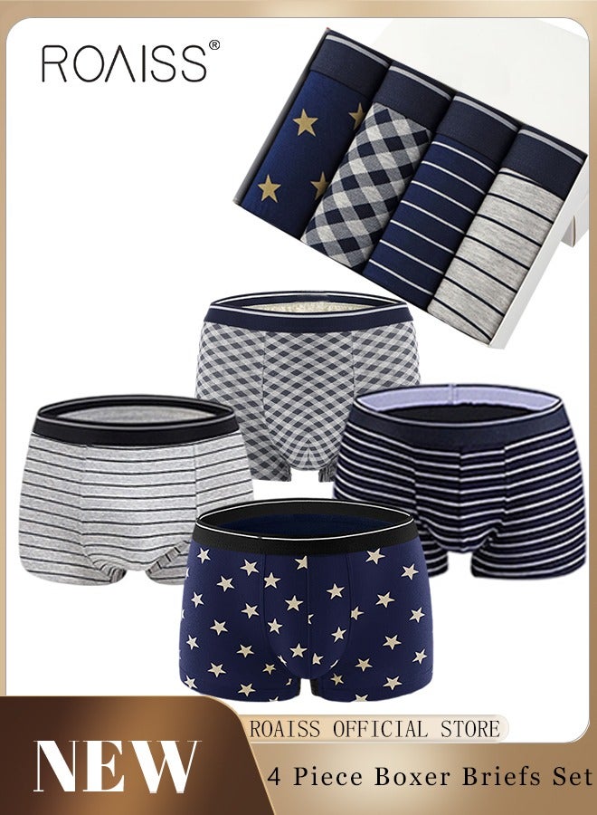 4 Pack Set Men's 95% Cotton Boxer Shorts Breathable Soft Underwear Summer High Stretch Seamless Underwear