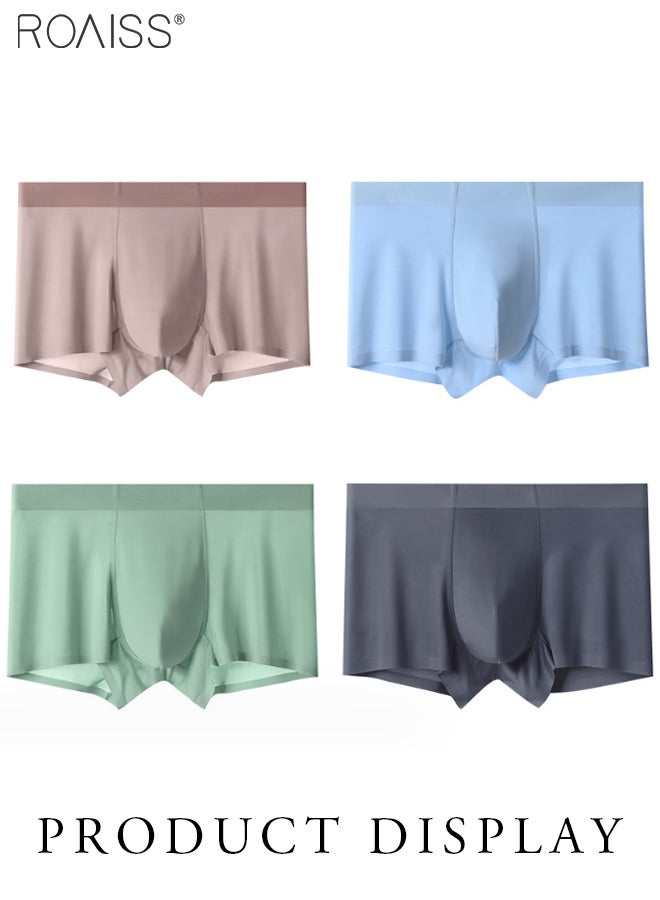 4-Piece Set Of Thin Ice Silk Underwear For Men High Elasticity Comfortable And Breathable Boxer Briefs For Daily Wear In Summer