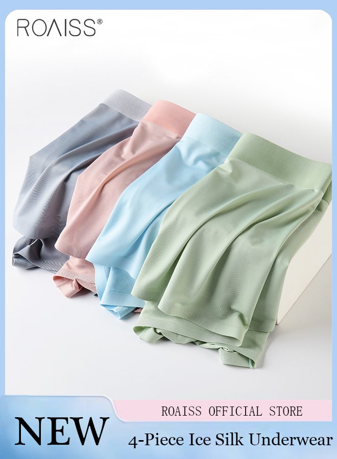4-Piece Set Of Thin Ice Silk Underwear For Men High Elasticity Comfortable And Breathable Boxer Briefs For Daily Wear In Summer