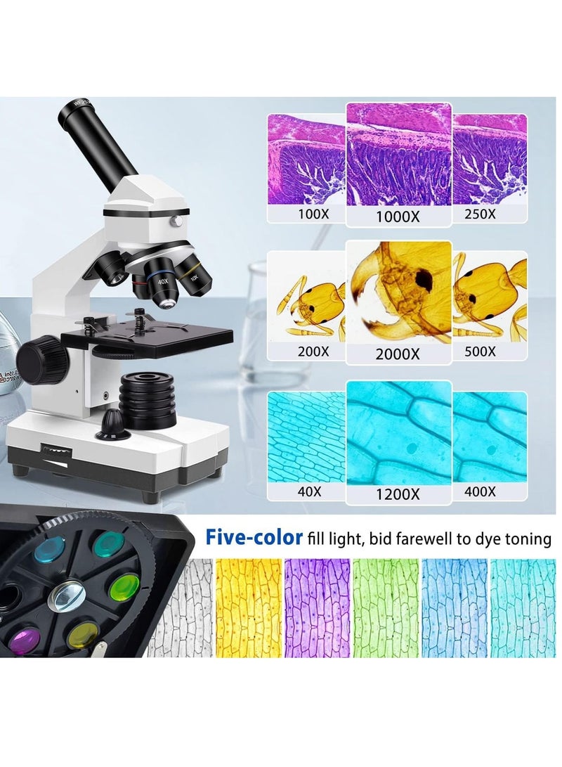 Powerful 100X-2000X Microscopes for Kids & Adults - Ideal for Home & School Labs with Slides & Phone Adapter