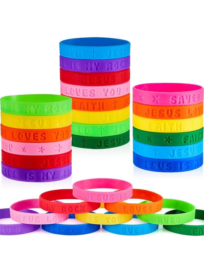 60 Pieces Religious Sayings Rubber Bracelet Silicone Christian Bracelets Wristbands For Kids Religious Gifts()