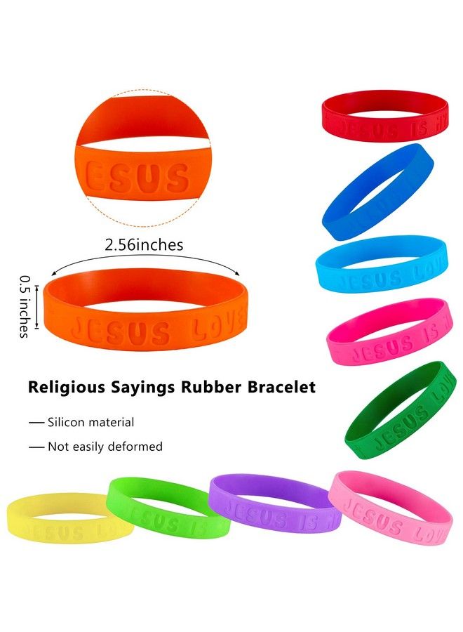 60 Pieces Religious Sayings Rubber Bracelet Silicone Christian Bracelets Wristbands For Kids Religious Gifts()