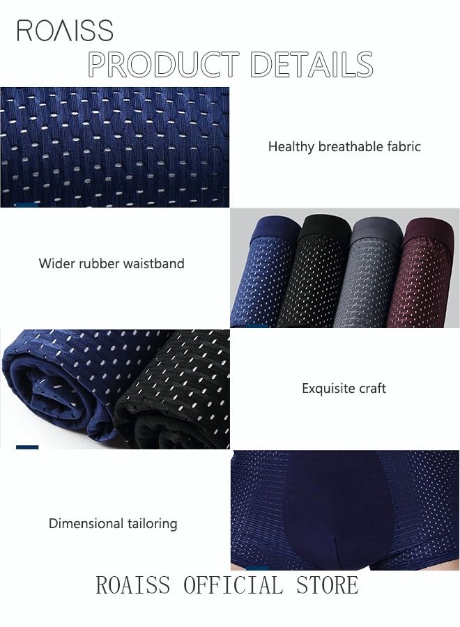 4 Pack Set Men's Mesh Boxers Shorts Briefs Quick-drying Modal Breathable Soft Underpants Summer Cool High Elastic Teenager Classic Underwear Black+Grey+Purple+Blue