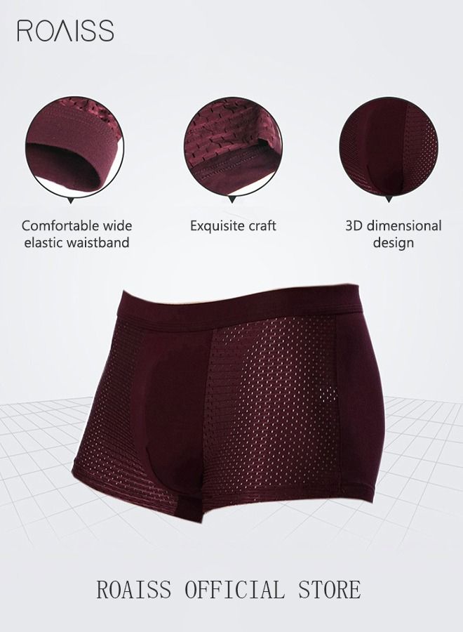 4 Pack Set Men's Mesh Boxers Shorts Briefs Quick-drying Modal Breathable Soft Underpants Summer Cool High Elastic Teenager Classic Underwear Black+Grey+Purple+Blue