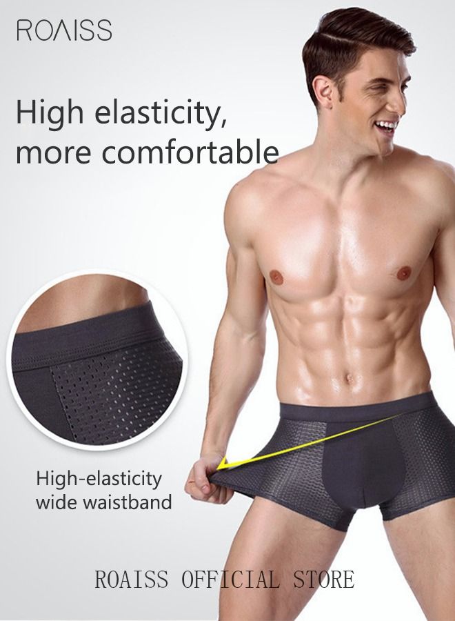 4 Pack Set Men's Mesh Boxers Shorts Briefs Quick-drying Modal Breathable Soft Underpants Summer Cool High Elastic Teenager Classic Underwear Black+Grey+Purple+Blue