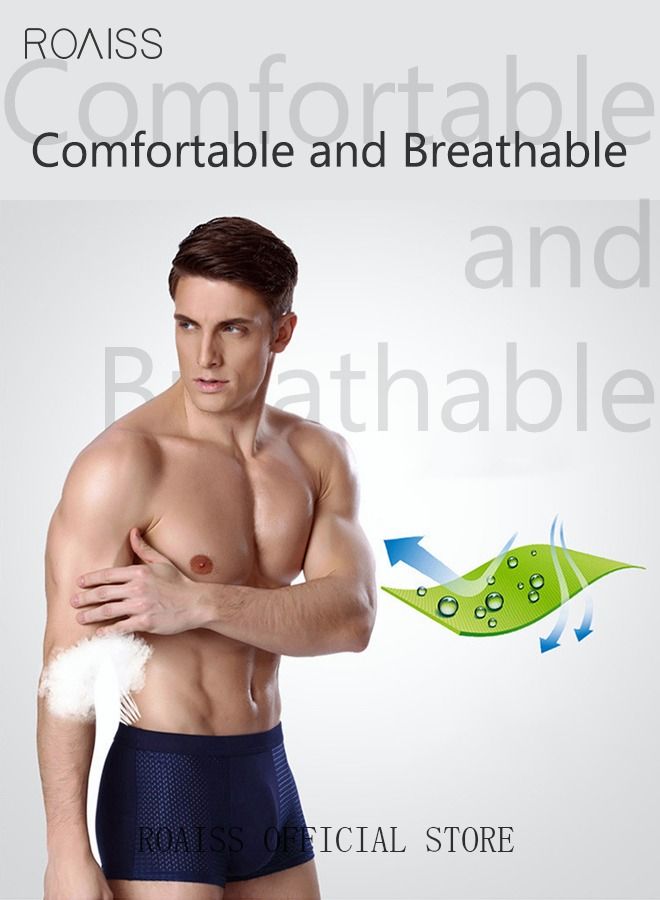 4 Pack Set Men's Mesh Boxers Shorts Briefs Quick-drying Modal Breathable Soft Underpants Summer Cool High Elastic Teenager Classic Underwear Black+Grey+Purple+Blue