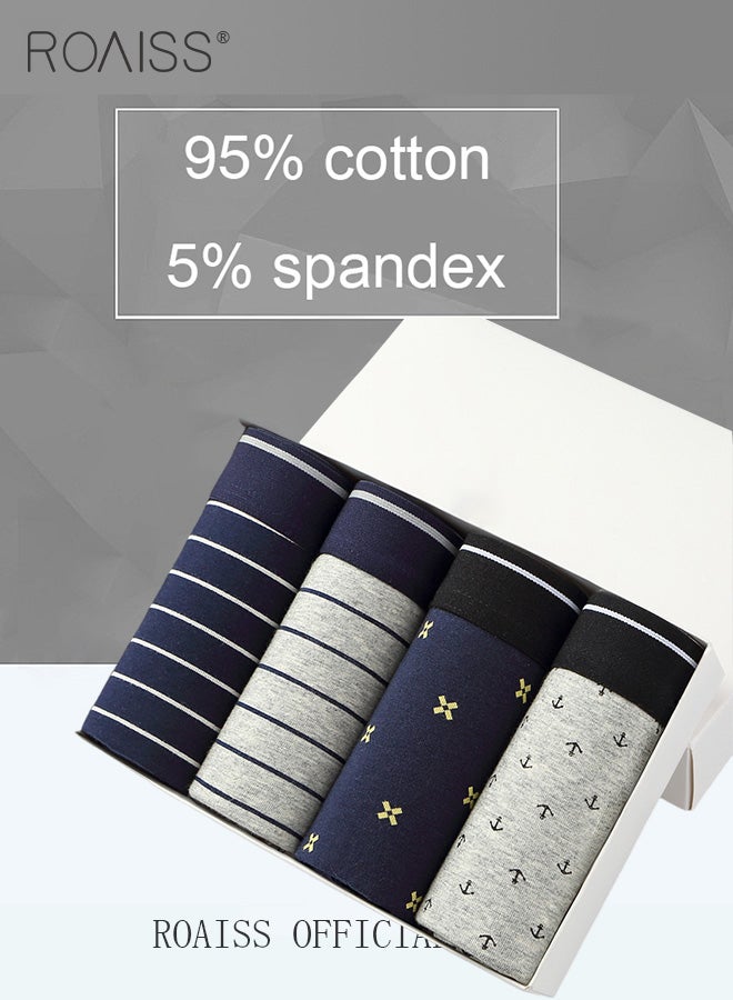 Men's Boxers 4 Pack Set Trend Men's Teenage Boys Underwear Short Briefs High Elastic Classic Underwear