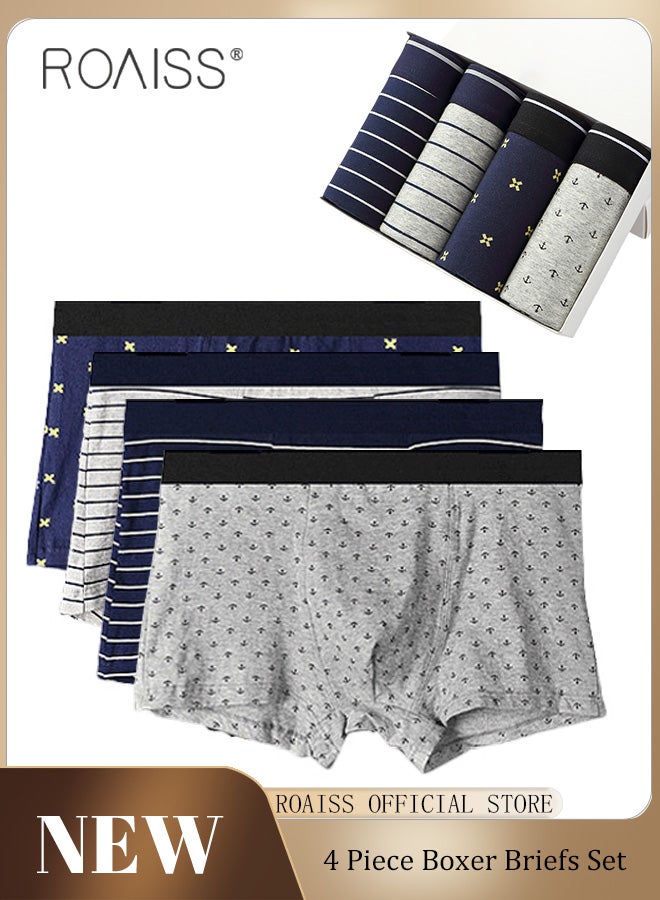 Men's Boxers 4 Pack Set Trend Men's Teenage Boys Underwear Short Briefs High Elastic Classic Underwear