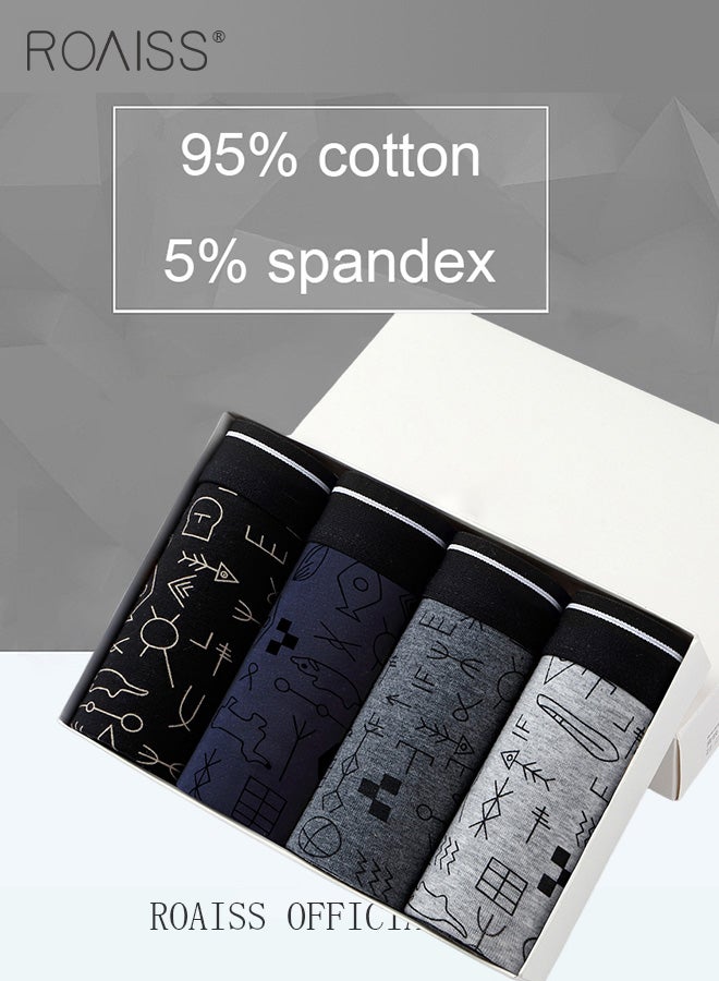 Men Boxers 4 Pack Set Trend Men Teenage Boys Underwear Short Briefs High Elastic Classic Underwear