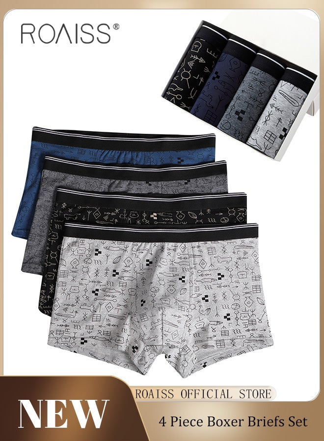 Men Boxers 4 Pack Set Trend Men Teenage Boys Underwear Short Briefs High Elastic Classic Underwear