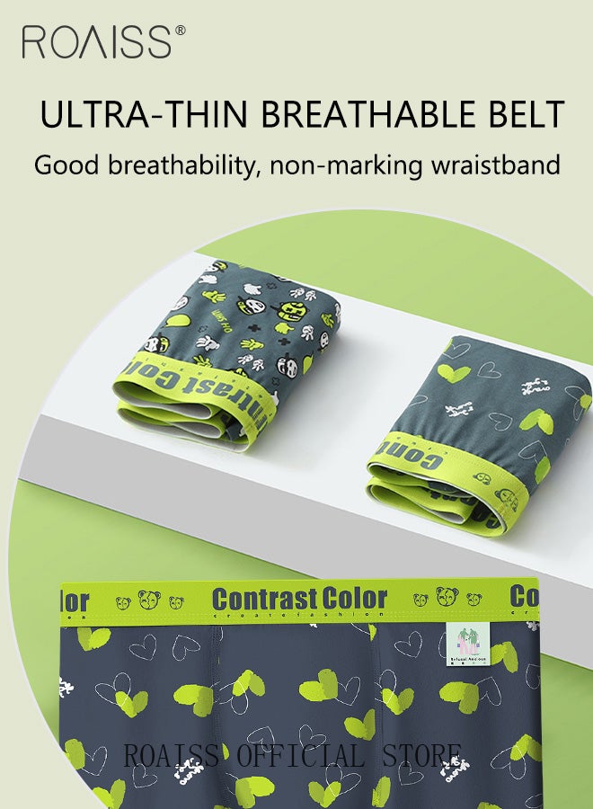 2 Pack Patterned Boxer Briefs Fashionable Boxers for Men Contrast Color Young Underwear