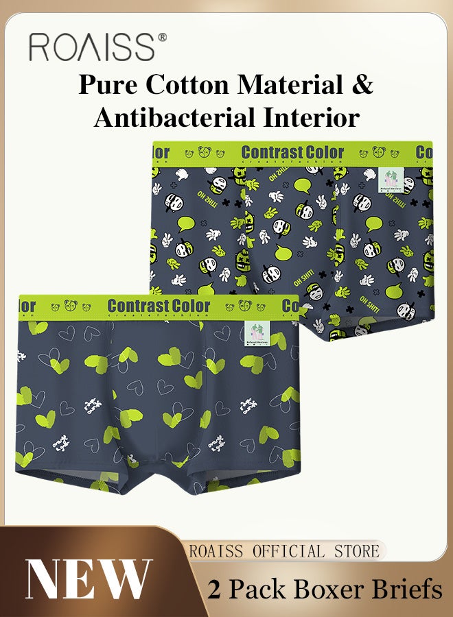2 Pack Patterned Boxer Briefs Fashionable Boxers for Men Contrast Color Young Underwear