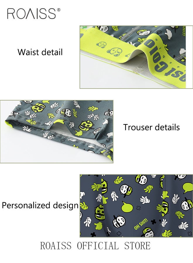 2 Pack Patterned Boxer Briefs Fashionable Boxers for Men Contrast Color Young Underwear
