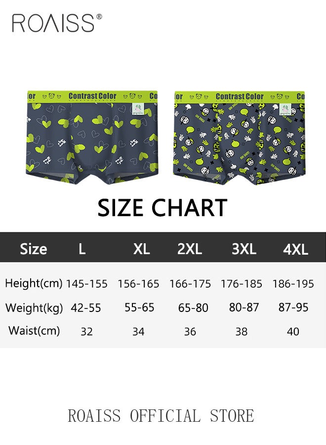 2 Pack Patterned Boxer Briefs Fashionable Boxers for Men Contrast Color Young Underwear