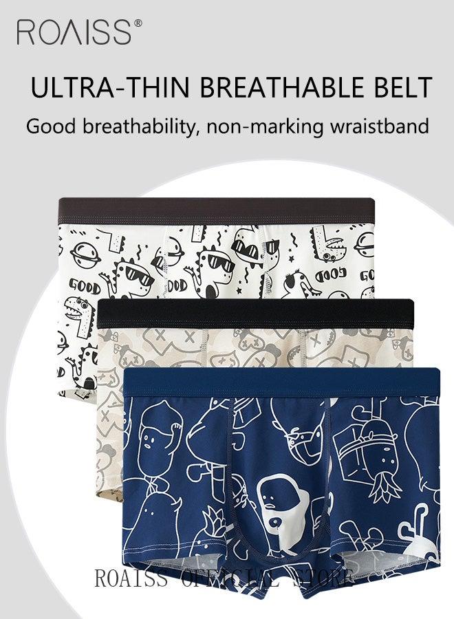3 Pack Collection of Men Underwear Men Cotton Boxer Briefs of Mid Rise Square Cut Underwear with Antibacterial Lining