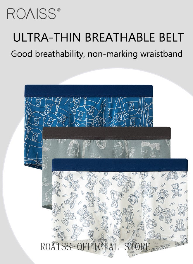 3 Pack Boxer Briefs for Men Youth Boxer Mid Waist Pure Cotton Underwear Cotton Antibacterial Crotch Men's Shorts