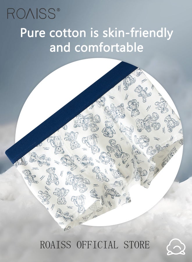 3 Pack Boxer Briefs for Men Youth Boxer Mid Waist Pure Cotton Underwear Cotton Antibacterial Crotch Men's Shorts