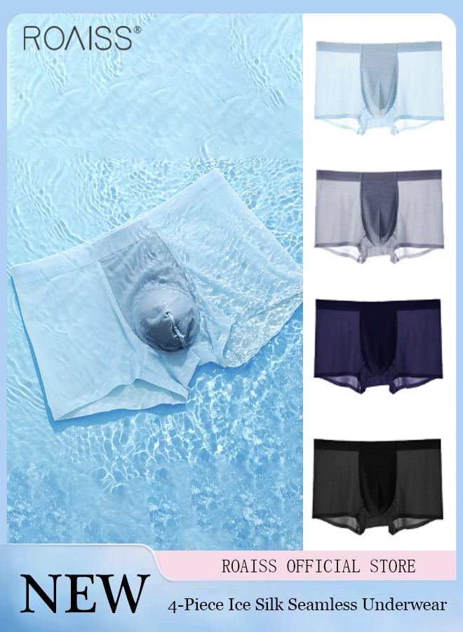 4-Piece Men's Ice Silk Ultra-Thin Seamless Underwear High Elastic Waist Soft And Cool Summer Silk Smooth Flat Corner Underpants