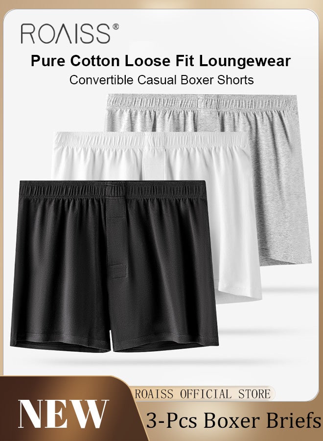 3 Pack Plus Size Men Arolo Shorts  Pure Cotton Fabric Loose Fit Design Youth Boxer Briefs Comfortable Underwear Lounge Pants and Casual Shorts for Men Skin Friendly and Soft