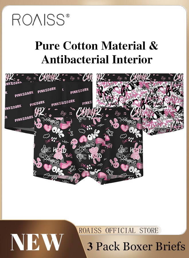 Pack of 3 Men Underwear Printed Pattern Boxer Briefs Breathable and Antibacterial Ice Silk Material Youthful Mid Rise Underwear with Comfortable and Breathable Crotch Suitable for Couples