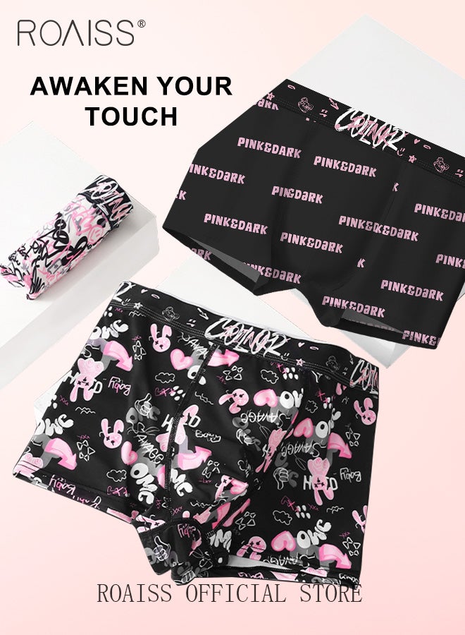 Pack of 3 Men Underwear Printed Pattern Boxer Briefs Breathable and Antibacterial Ice Silk Material Youthful Mid Rise Underwear with Comfortable and Breathable Crotch Suitable for Couples