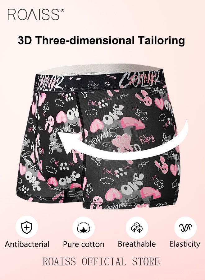 Pack of 3 Men Underwear Printed Pattern Boxer Briefs Breathable and Antibacterial Ice Silk Material Youthful Mid Rise Underwear with Comfortable and Breathable Crotch Suitable for Couples
