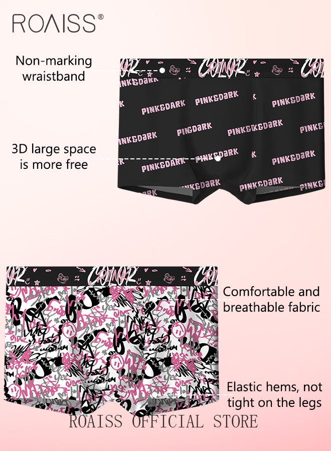 Pack of 3 Men Underwear Printed Pattern Boxer Briefs Breathable and Antibacterial Ice Silk Material Youthful Mid Rise Underwear with Comfortable and Breathable Crotch Suitable for Couples