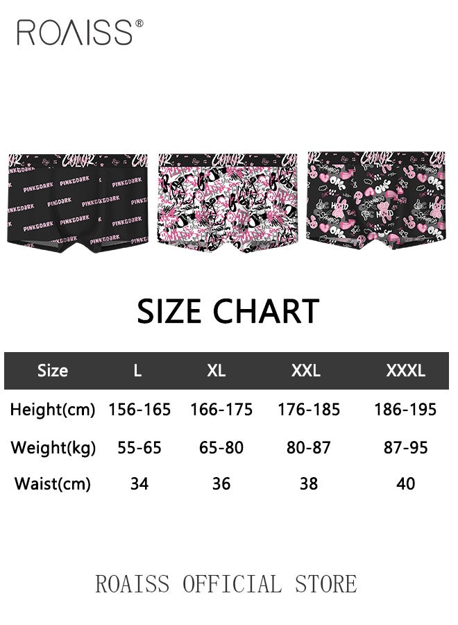 Pack of 3 Men Underwear Printed Pattern Boxer Briefs Breathable and Antibacterial Ice Silk Material Youthful Mid Rise Underwear with Comfortable and Breathable Crotch Suitable for Couples