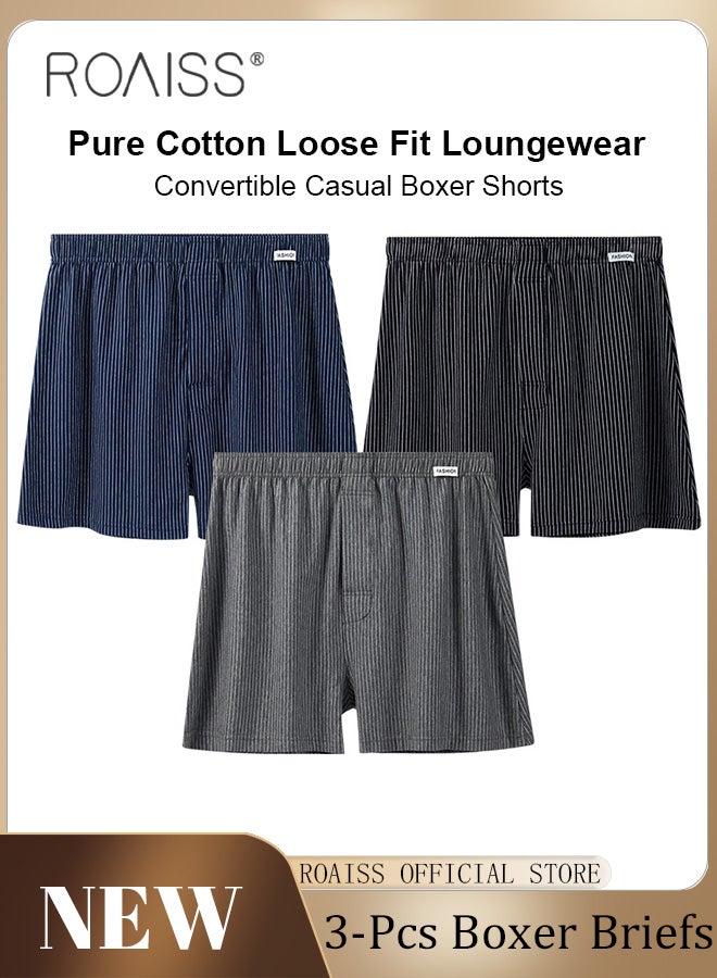 3 Pack Plus Size Men Arolo Shorts  Pure Cotton Fabric Loose Fit Design Youth Boxer Briefs Comfortable Underwear Lounge Pants and Casual Shorts for Men Skin Friendly and Soft