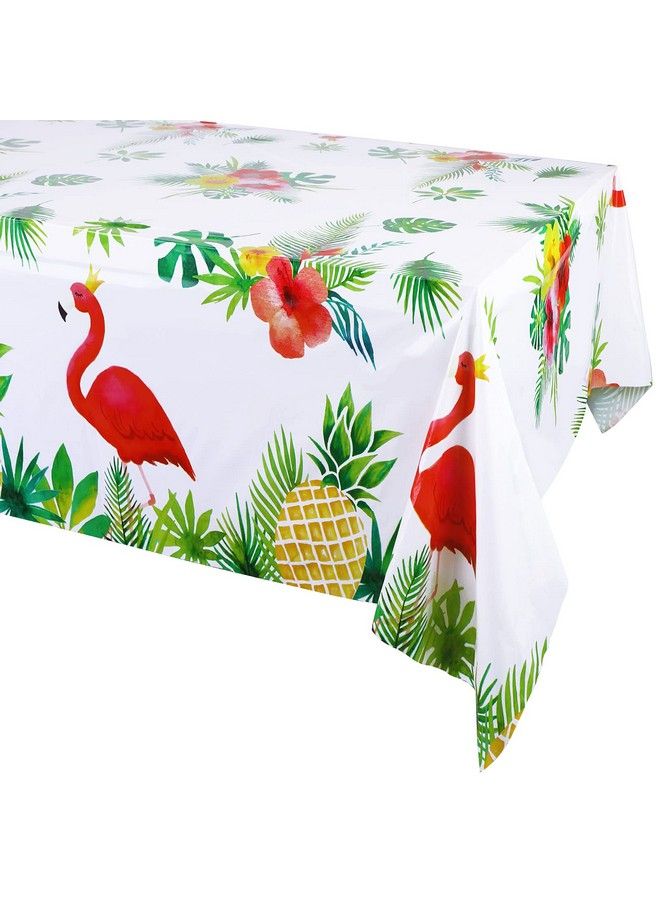 Hawaiian Flamingo Tablecloths For Party Decoration (Aloha Luau Party) 3 Pack Disposable Plastic Rectangular Table Covers Tropical Palm Leaves Pineapple Table Cloth Summer Beach Party Supplies