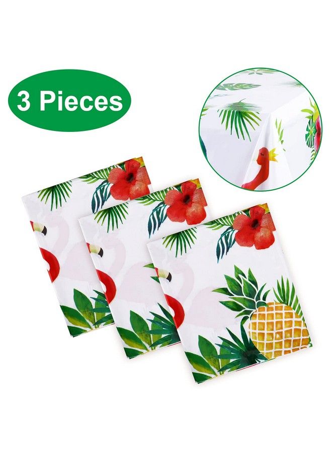 Hawaiian Flamingo Tablecloths For Party Decoration (Aloha Luau Party) 3 Pack Disposable Plastic Rectangular Table Covers Tropical Palm Leaves Pineapple Table Cloth Summer Beach Party Supplies