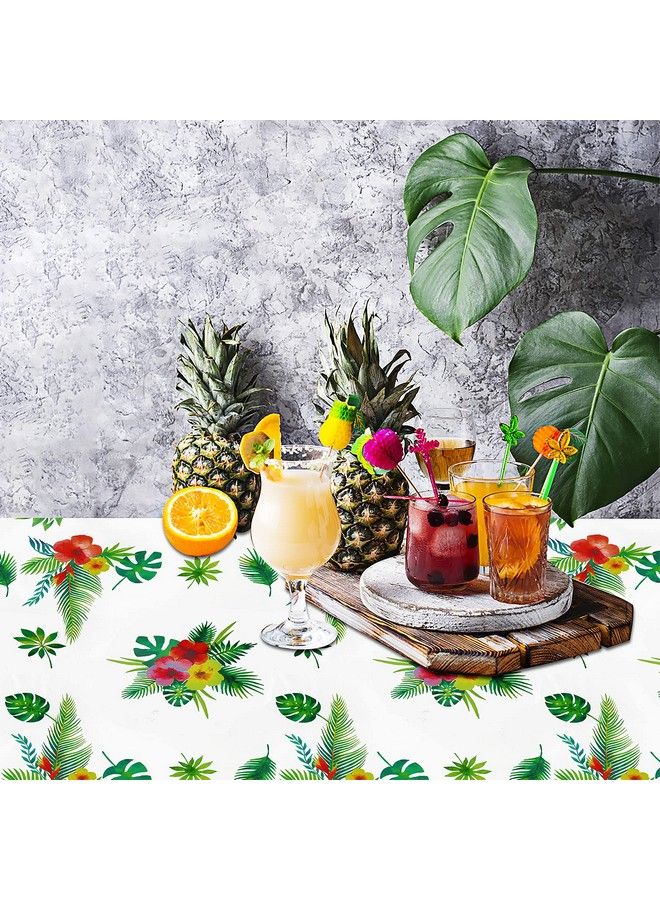 Hawaiian Flamingo Tablecloths For Party Decoration (Aloha Luau Party) 3 Pack Disposable Plastic Rectangular Table Covers Tropical Palm Leaves Pineapple Table Cloth Summer Beach Party Supplies