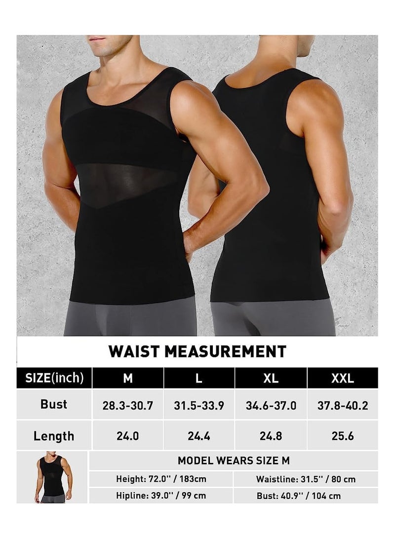 Compression Shirts for Men Slimming, Workout Mesh Tank Top Undershirts Shapewear Tight Tummy Underwear, Sleeveless Slimming Vest Men, Black - XL Size